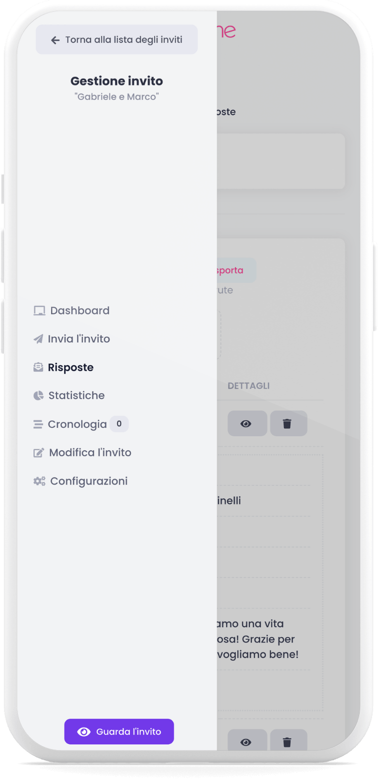 InviteMe.it - Menu dashboard